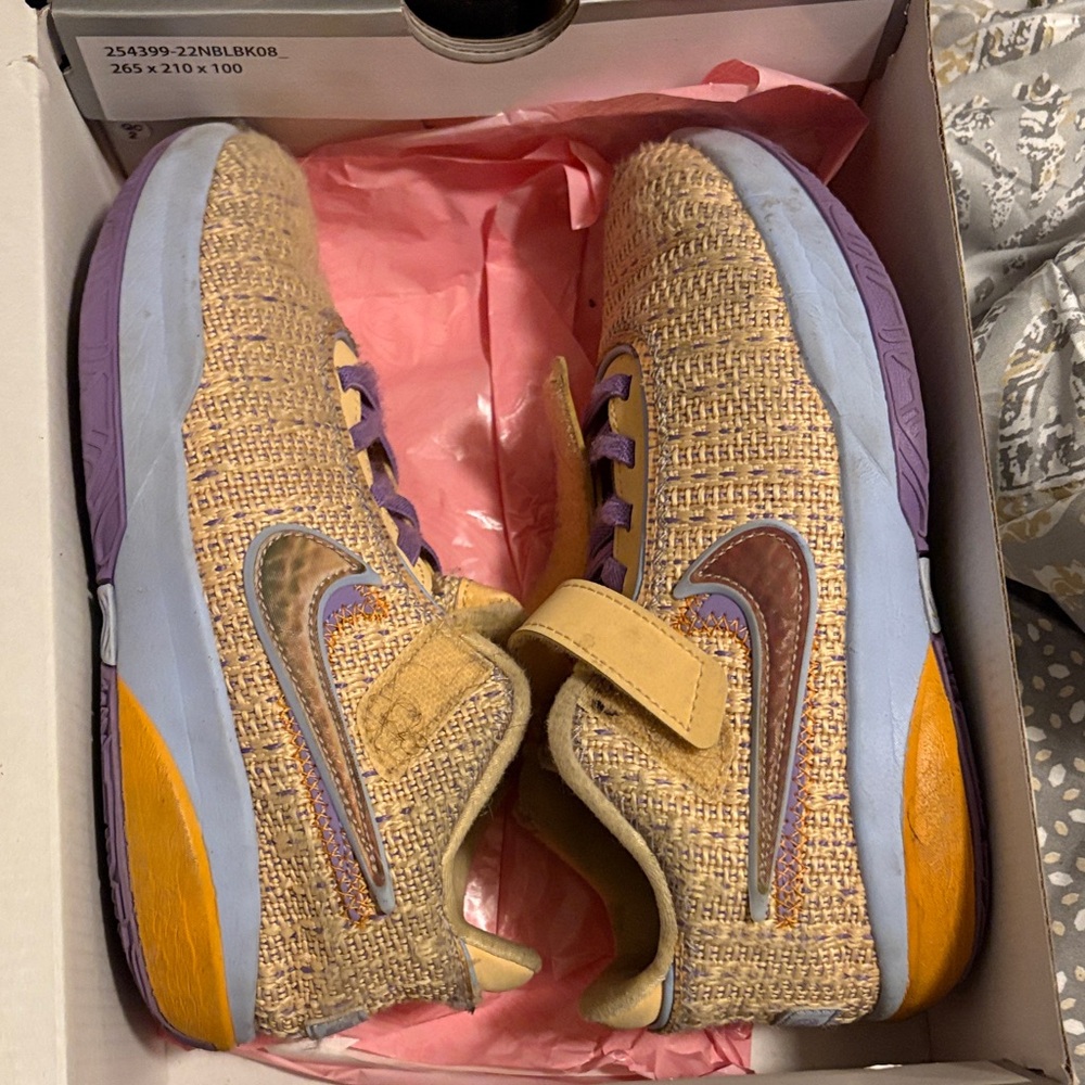Nike Tan and Purple Sneakers with Textured Knit Upper